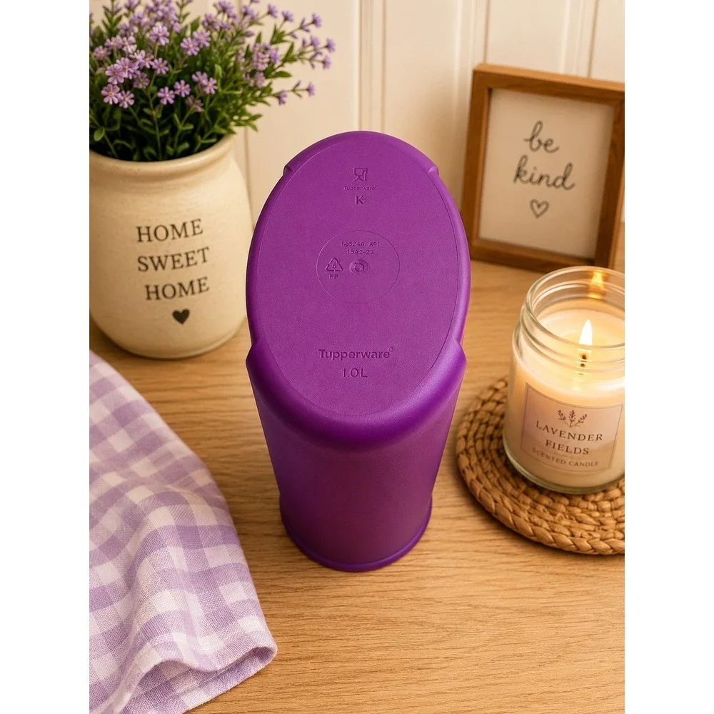 Vtg Tupperware Impressions Pitcher Purple Flip Lid Retro Kitchen Decor MCM 1L